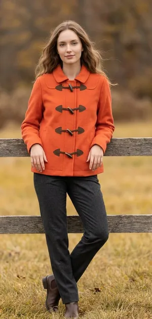 Gap Orange Wool Blend Toggle Pea Coat Jacket Women's Medium thumbnail 1
