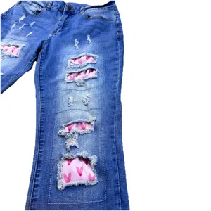 Distressed Heart Patch Jeans Cute Y2K Aesthetic Denim Ripped Straight Leg Pant M thumbnail 5