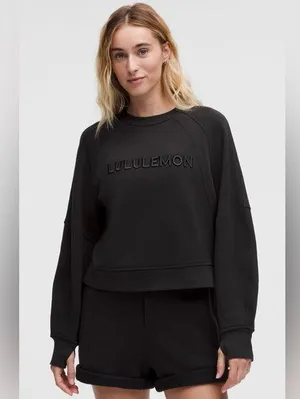 NWT Lululemon Scuba Oversized Pullover Crewneck Sweater Wordmark Black Size M/L thumbnail 1