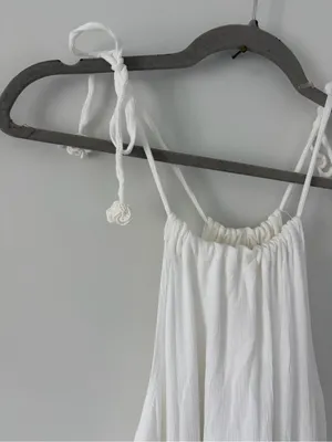 Old Navy White Cotton Sleeveless Tie Strap Crochet Trim Swing Maxi Dress M thumbnail 3