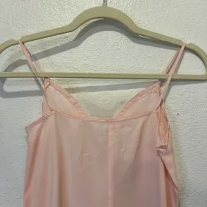 Vintage 1970s Handmade Pale Pink Lace Trim Silky Slip Lingerie Dress - XS thumbnail 6