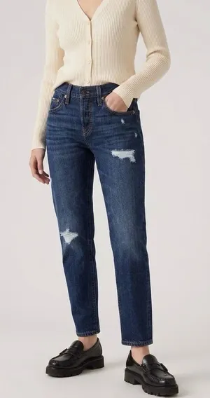 Levi’s 501 Tapered Distressed Jean Size W25 L28 Dark Wash Button Fly thumbnail 1