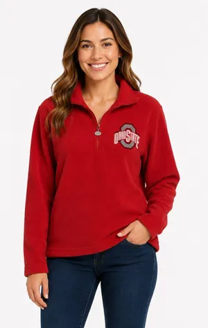 Vintage BellePointe Ohio State Buckeyes Red Fleece Quarter Zip L thumbnail 1