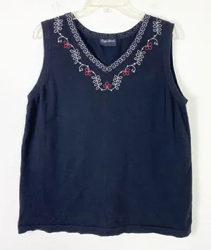 Maggie Barnes Black Embroidered Neckline Sleeveless Shirt Top Size thumbnail 1