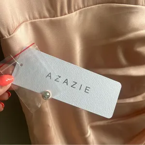 AZAZIE SHANIA NWT Rose Gold Sheath V-Neck Pleated Stretch Satin Dress Size C thumbnail 10