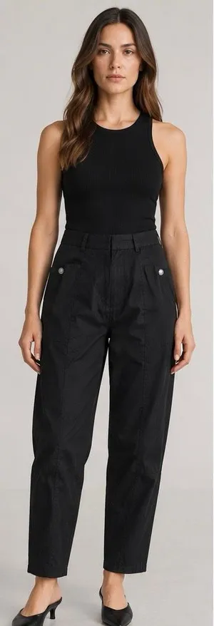 CO Black High Waist Patch Pocket Cotton Crop Pants Trousers Size 2 thumbnail 1