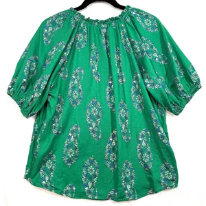 Knox Rose‎ S Green Paisley Peasant Top Boho Floral Puff Sleeve Cottagecore thumbnail 3