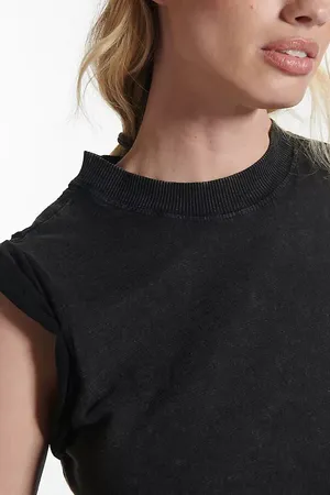 Anthropologie Pilcro Roll Sleeve Tank Top Black M 100% Cotton Relaxed Tee thumbnail 3