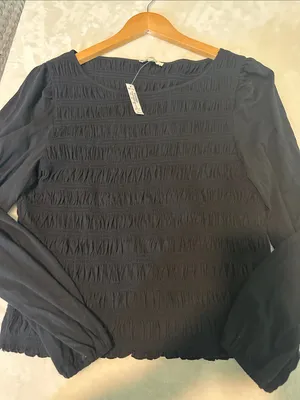 Madewell Black Smocked Long-Sleeve Top NWT thumbnail 5