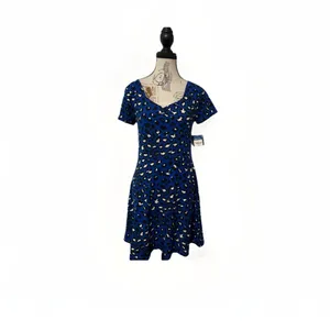 Arizona Jean Co Blue Leopard Print Dress Medium Short Sleeve Cheetah M NWT thumbnail 4