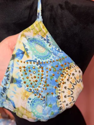 VENUS Y2K 2000’s Blue Multi Halter Bikini Top with Yellow Accents thumbnail 3