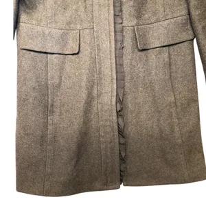 Banana Republic Brown Italian‎ Fabric Ruffle Trim Funnel Neck Wool Coat Womens M thumbnail 4