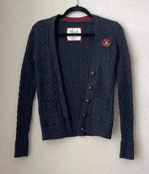 Abercrombie & Fitch Y2K Navy Blue Button Long Sleeve Knit Cardigan Sweater | S thumbnail 1