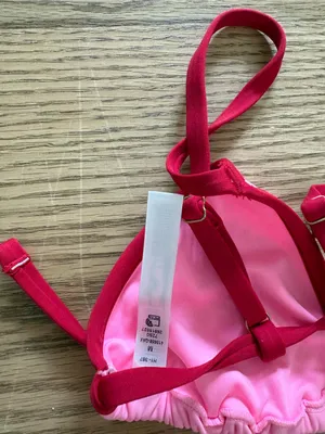 Frankie's Bikinis Pink with Red Trim Triangle Bikini Set thumbnail 3