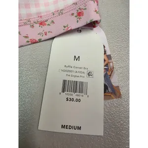 Blogilates Ruffle Corset Bra Pink Gingham Floral Print Activewear Top Medium NWT thumbnail 5