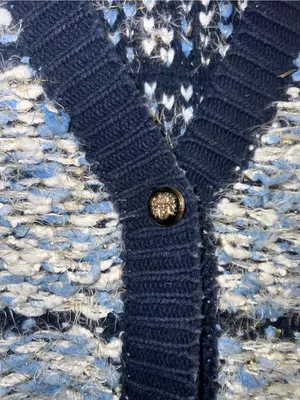 NWOT Hale Bob Amelie Genoveva Boucle Cardigan size large navy white fringe thumbnail 6