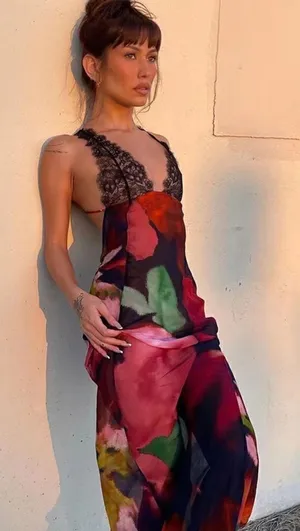 New Tie Dye and Lace Maxi Dress Large thumbnail 1
