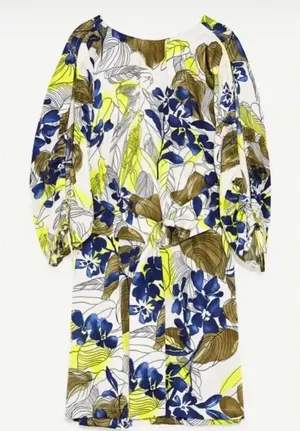 Zara Mini Dress Womens Small White Floral Tropical Wrap Tie Waist Summer Boho thumbnail 1