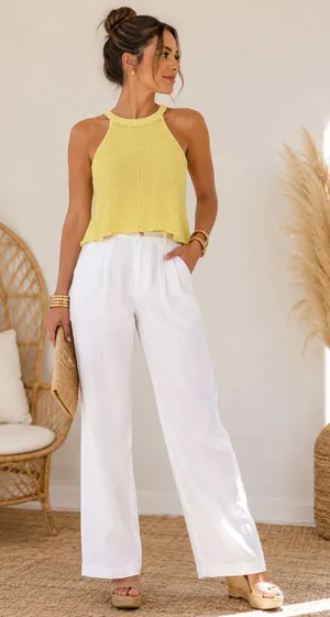 Lilly Pulitzer Estee Yellow High Neck Halter Sweater Knit Tank Top Medium thumbnail 1