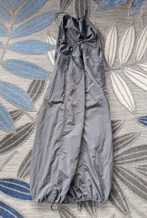 Zara Women’s High Neck Halter Open Back Ruched Hem Midi Maxi Dress Size S Gray thumbnail 2