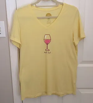 “Half Full” Wine Glass V-Neck Yellow Short Sleeve T-Shirt thumbnail 1