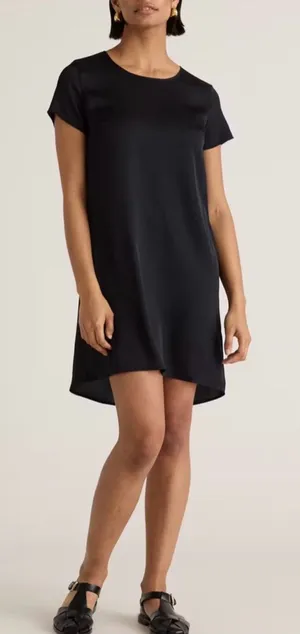 Quince Women’s Washable Silk Blend Short Sleeve Black Mini Tee Dress Size XS thumbnail 1