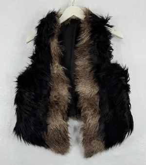 Free People Faux Fur Vest Black‎ Brown Multi Color Size 6 NWOT thumbnail 1