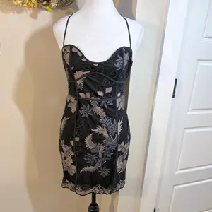 TOBI Embroidered Illusion Floral Halter Sweetheart Neck Mini Dress Sz Small💛 thumbnail 13