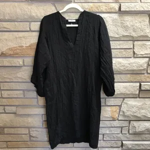 Anthropologie Sunday Atelier Caftan Coverup Dress Black Slub 100% cotton Pockets Coastal Small thumbnail 4