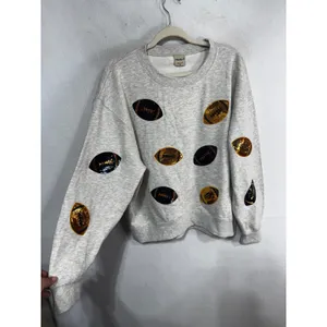 Chicka-d Women's Medium Ash Grey Sweatshirt Sequin Football Gameday thumbnail 7