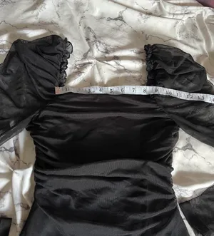 Francesca's Black Sheer Puff Sleeve Ruched Top thumbnail 7