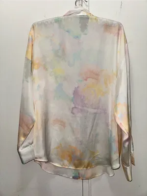Zara Silky Pastel Watercolor-Print Button-Up Blouse Large thumbnail 5