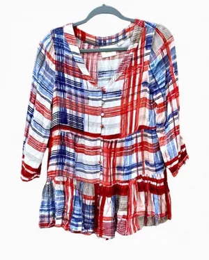 Anthropologie Maeve Lila Red White and Blue‎ Blouse Size S Small thumbnail 1