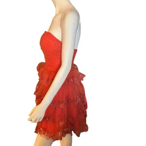 Strapless Tiered Tulle and Sequined Skirt Dress Cinnamon 9 NWOT thumbnail 2