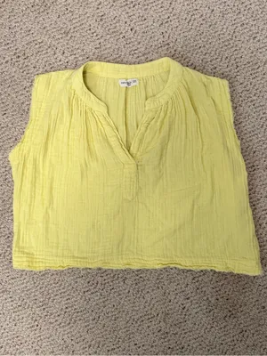Natural Life Yellow Cotton Gauze Raw Sleeveless Hem Top XS/S Boho Beach‎ thumbnail 2