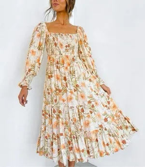 Petal & Pup Square Neck Shirred Floral Midi Dress Size 8 thumbnail 1