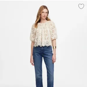 Madewell‎ Top Womens 2XS Embroidered Shirred Puff Sleeve Eyelet Cream NV195 thumbnail 2
