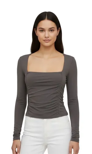Wilfred by Aritzia Square Neck Ruched Long Sleeve Top — Medium thumbnail 1