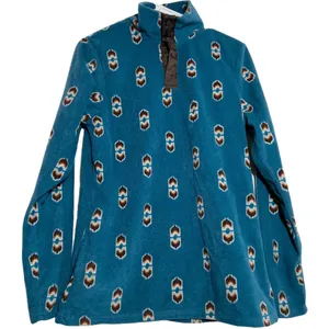 As Real As Wrangler Fleece Pullover 1/4 Zip Aztec Pattern Pearl Snap Blue S thumbnail 2
