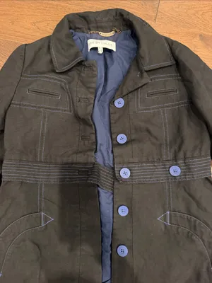 See by Chloe Black Trench Coat with Light Blue Accents Size 6 - C11 thumbnail 4