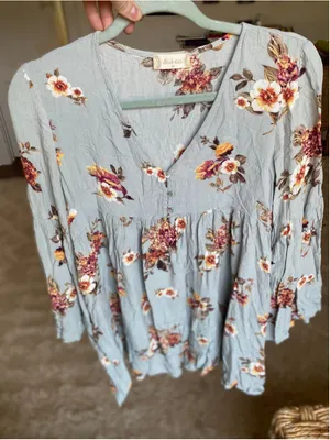 Altar’d State Blue Floral Babydoll Mini Dress Boho Cottagecore Romantic Earthy M thumbnail 4