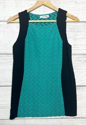 Liz Claiborne Teal & Black Textured Sleeveless Stretch Blouse Top Size Medium thumbnail 1