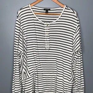 Tribal Black and White Striped Blouse Henley Tunic XL thumbnail 2