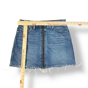 Free People Zipper Front Denim Mini Skirt Womens Size 24‎ Blue Festival thumbnail 3