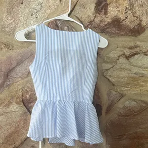 Commense Striped Peplum Top With Bow Details XS White thumbnail 5