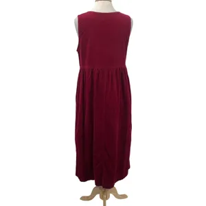 Vintage 90s Corduroy Zipper Front Cotton Maxi Dress Maroon Red Womens Large thumbnail 7
