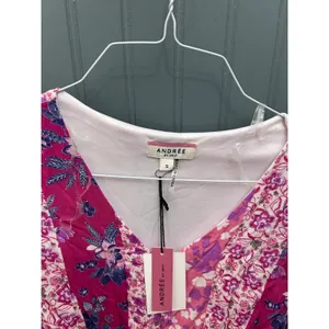 Andree by‎ Unit Pink Floral Patchwork V-Neck Boho Mini Dress Small NWT thumbnail 2