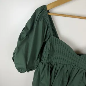 Hyacinth House‎ Tuckernuck Sasha Mini Dress XS Green Cotton Poplin Babydoll Puff thumbnail 4