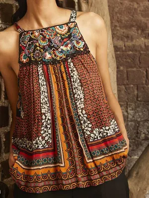 NWT Anthropologie BHANUNI BY JYOTI Beaded Embroidered Multi Pattern Top Medium thumbnail 1