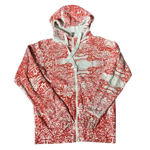 Y2K‎ Nikita Womens Red White All Over Doodle Print Full Zip Hoodie Sweatshirt S thumbnail 1